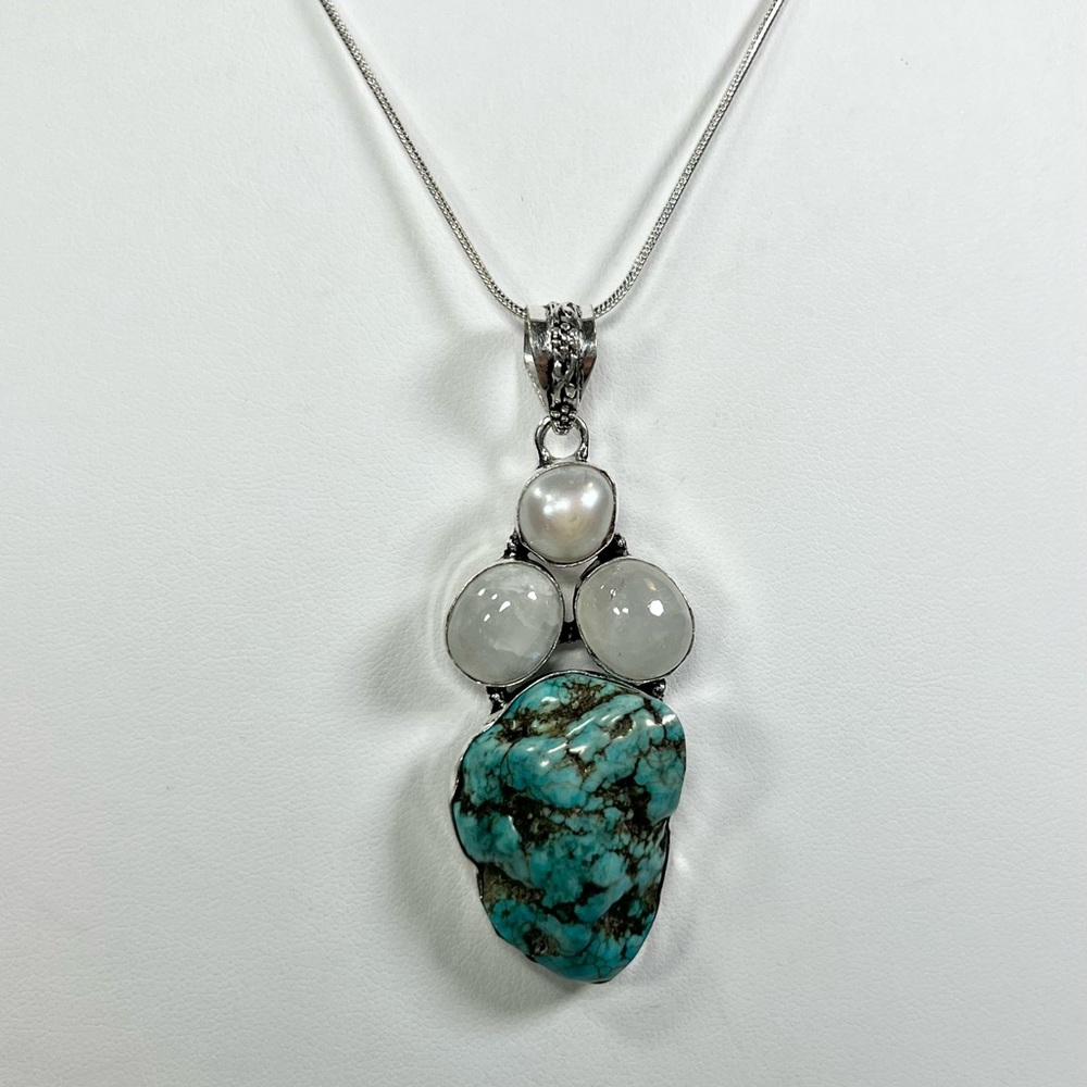 Rough Turquoise Moonstone 925 Gemstone Pendant ONLY